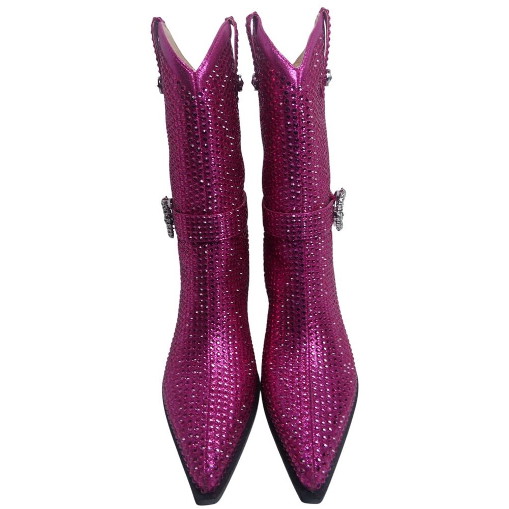 Mi.iM Women's Fuchsia Rhinestone-Studded with straps Cowboy Boots Size 7.5 - 8 - Picture 4 of 14